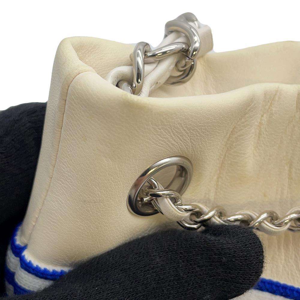 CHANEL Drawstring Bag ChainBag White/BlueAS0464 Leather Knit