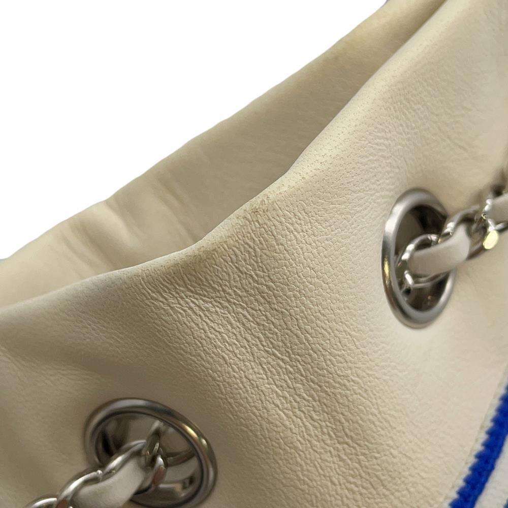 CHANEL Drawstring Bag ChainBag White/BlueAS0464 Leather Knit
