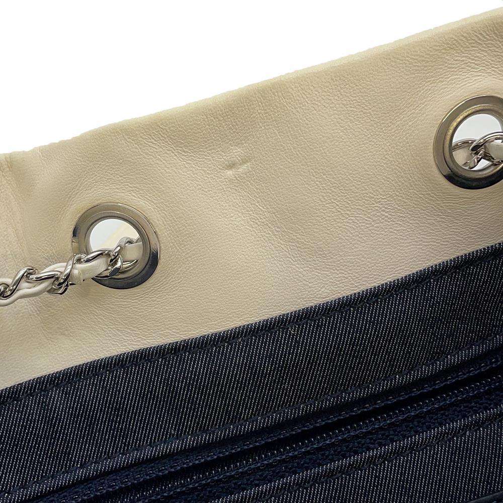 CHANEL Drawstring Bag ChainBag White/BlueAS0464 Leather Knit