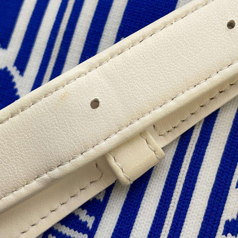 CHANEL Drawstring Bag ChainBag White/BlueAS0464 Leather Knit