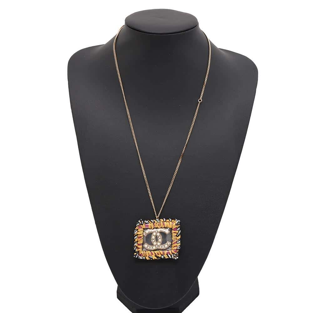CHANEL Embroidery Faux Pearl CC LogoNecklace Gold Metal Faux Pearl