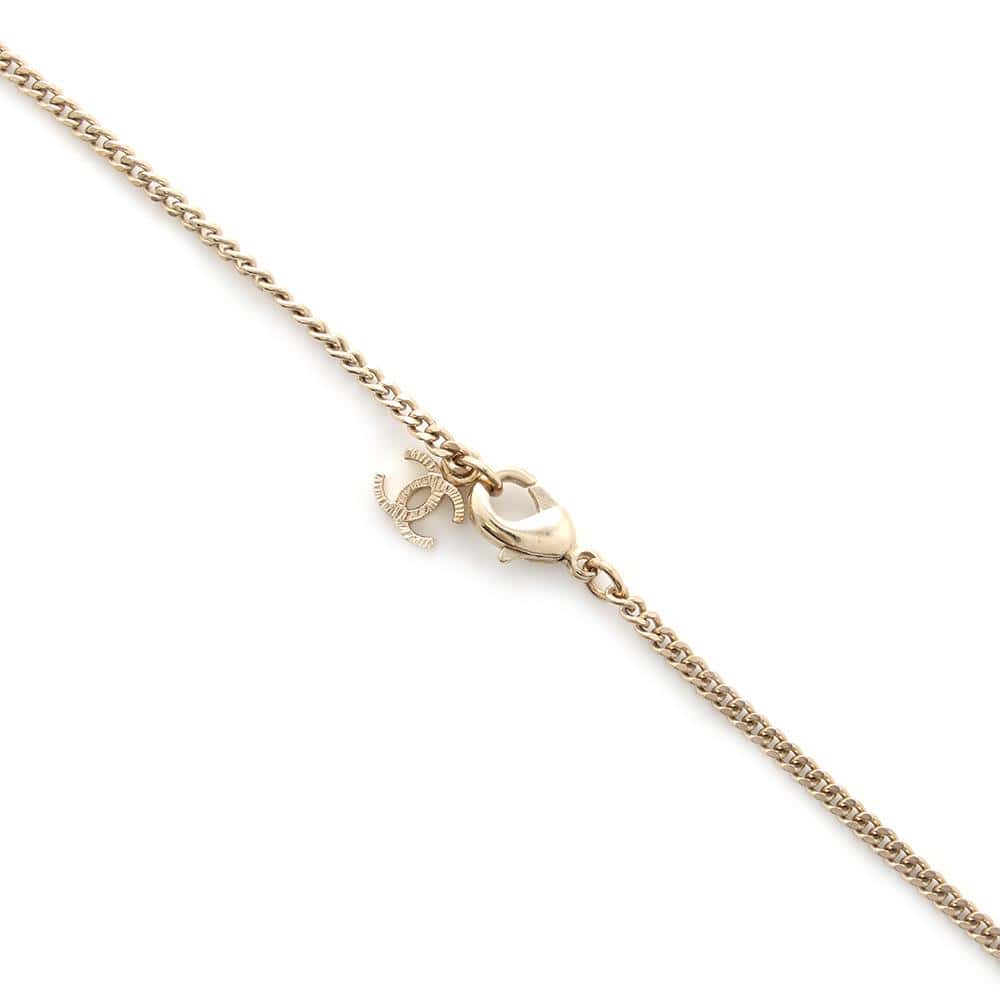 CHANEL Embroidery Faux Pearl CC LogoNecklace Gold Metal Faux Pearl