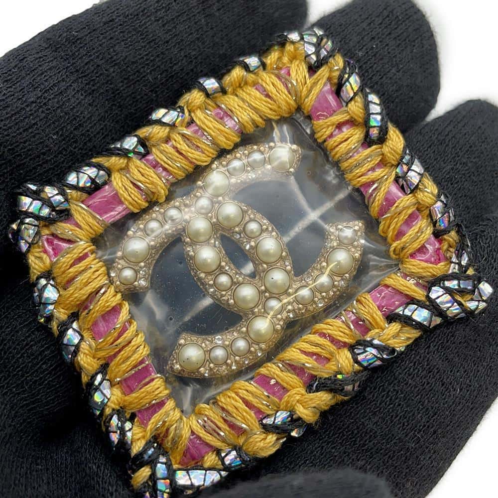 CHANEL Embroidery Faux Pearl CC LogoNecklace Gold Metal Faux Pearl