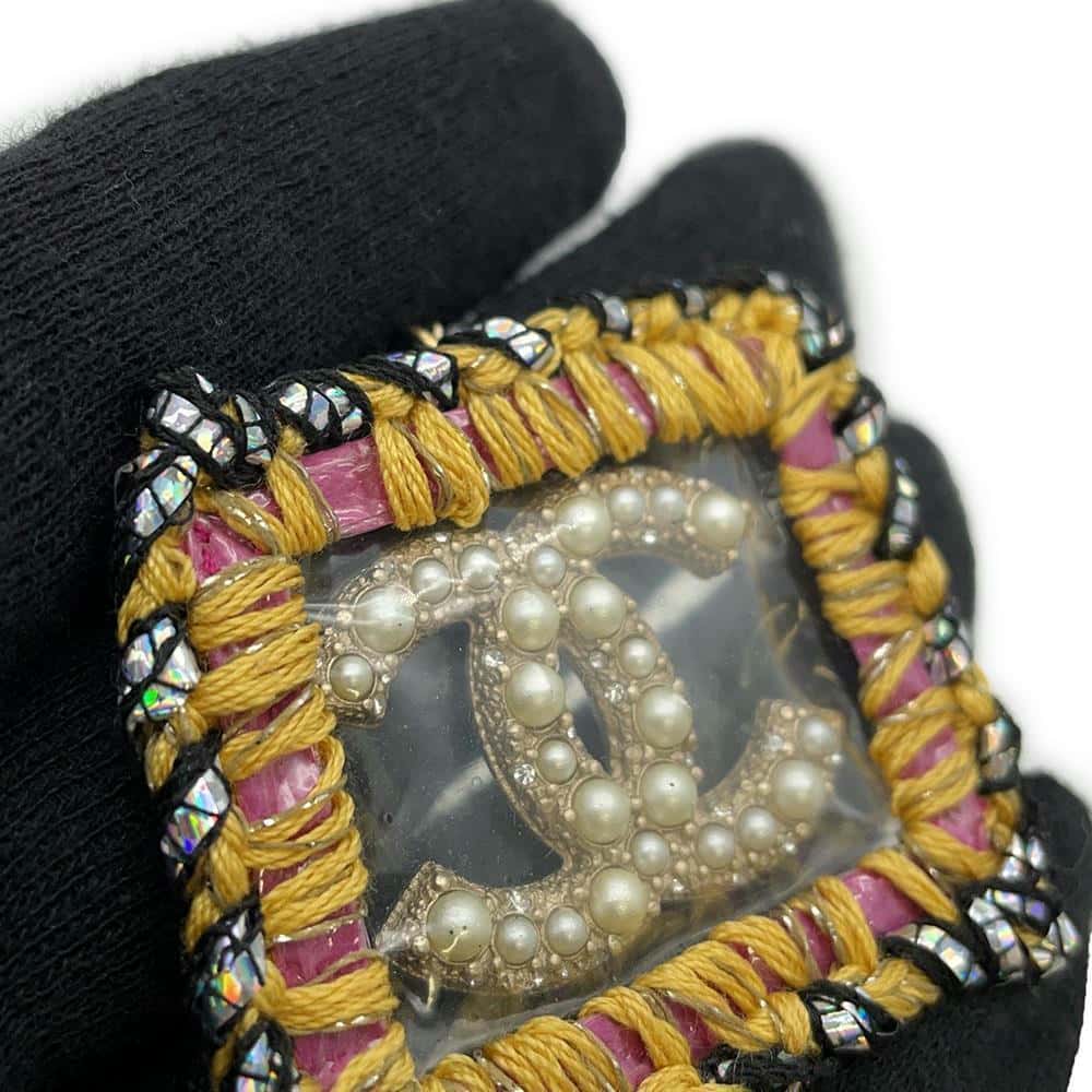 CHANEL Embroidery Faux Pearl CC LogoNecklace Gold Metal Faux Pearl