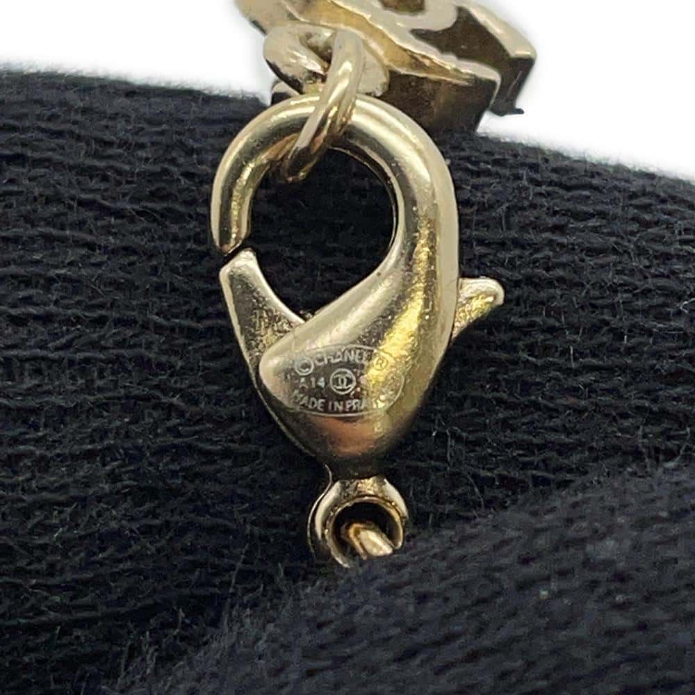CHANEL Embroidery Faux Pearl CC LogoNecklace Gold Metal Faux Pearl