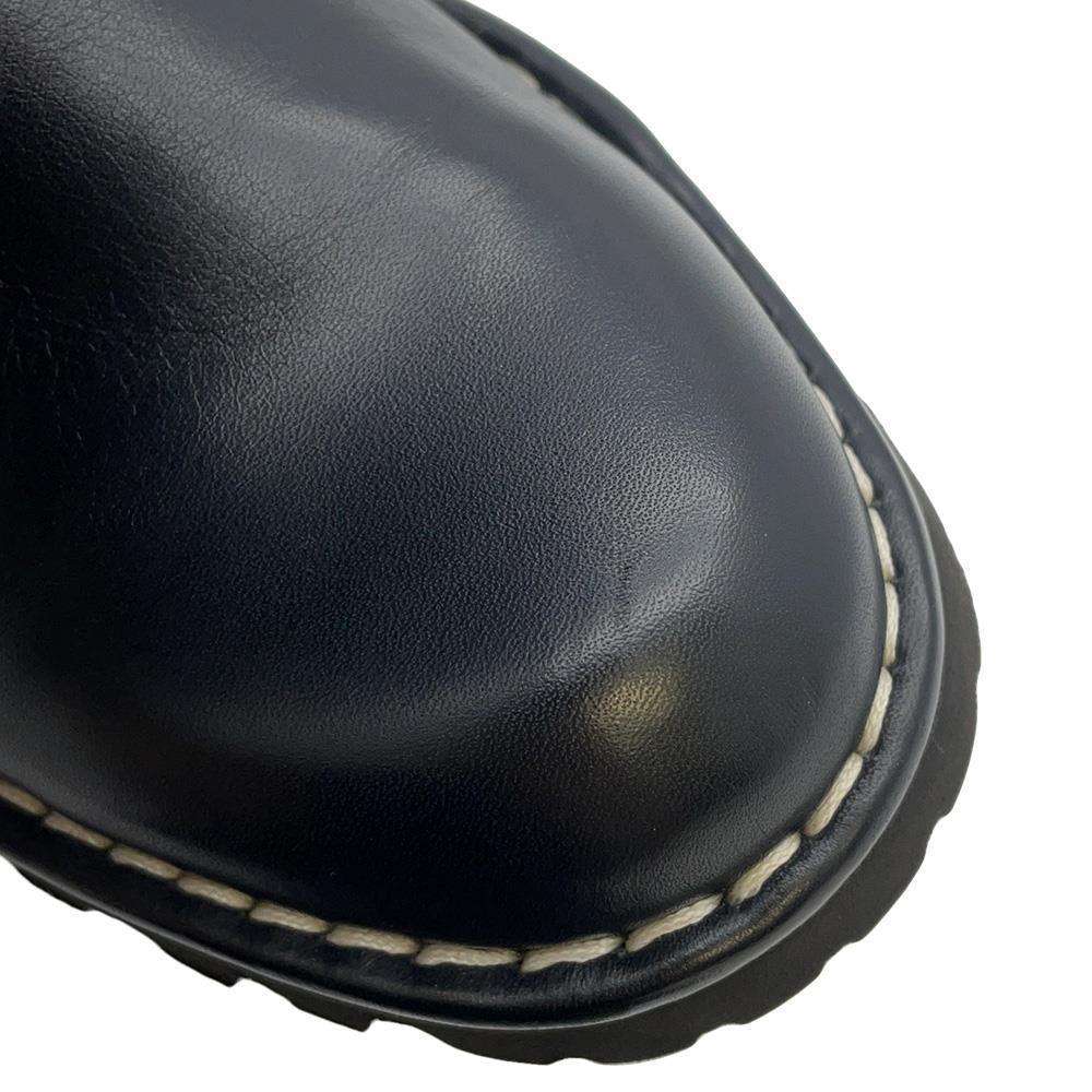 CHANEL CC Logo Engineer Boots Black Leather Size 34