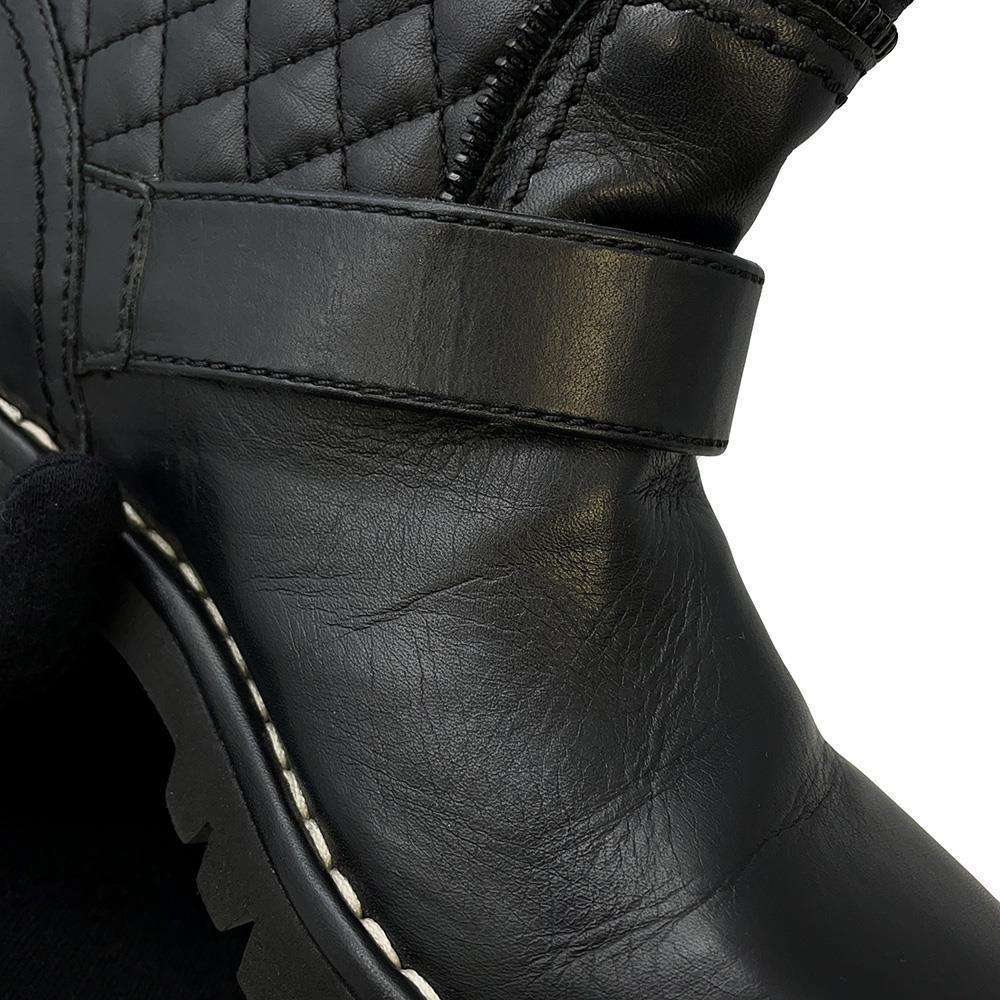 CHANEL CC Logo Engineer Boots Black Leather Size 34