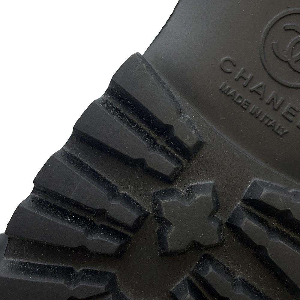 CHANEL CC Logo Engineer Boots Black Leather Size 34
