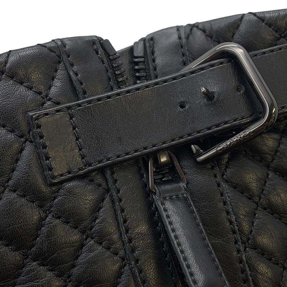 CHANEL CC Logo Engineer Boots Black Leather Size 34