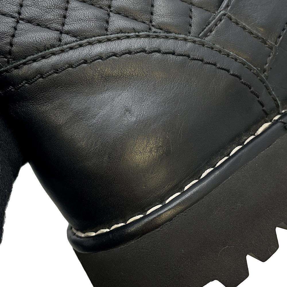 CHANEL CC Logo Engineer Boots Black Leather Size 34