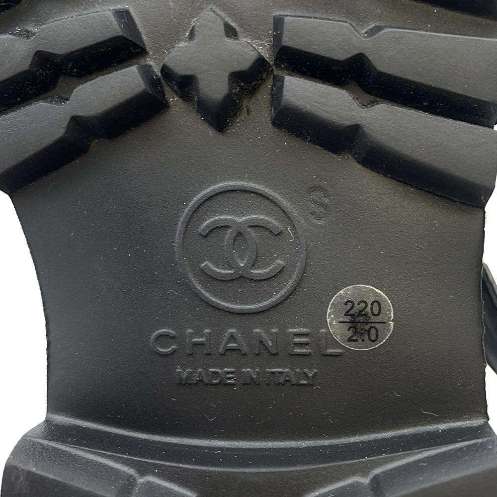 CHANEL CC Logo Engineer Boots Black Leather Size 34