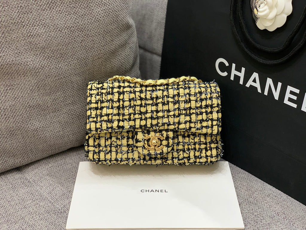 CHLMini Yellow Tweed GlamIap Bag For Women 20cm/7.5in