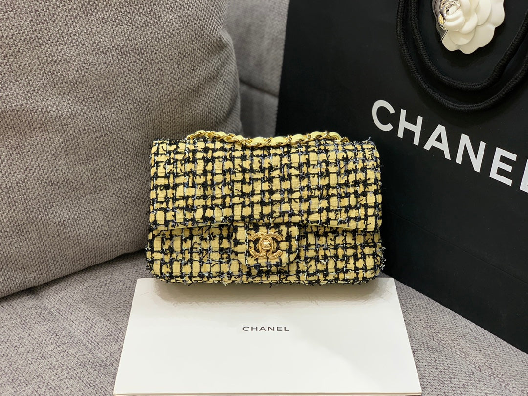 CHLMini Yellow Tweed GlamIap Bag For Women 20cm/7.5in