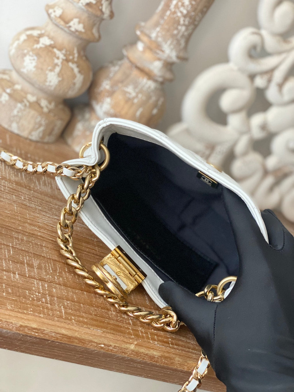 CHLSmall Hobo Bag Gold Hardware White For Women Handbags, Shoulder Bags 7.5in/19cm