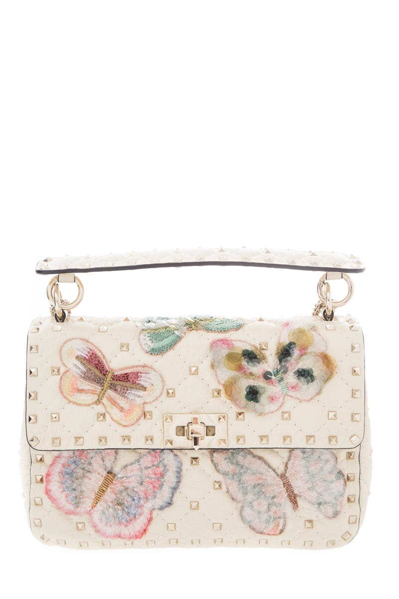 Valentino Ivory Rockstud Sequin Butterfly Handbag