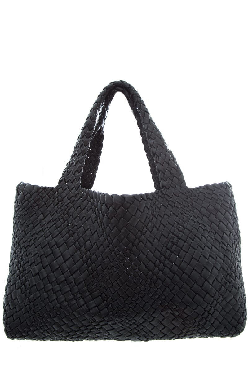 Baemi Black Leather "Falor" Gugliola Woven Tote Handbag