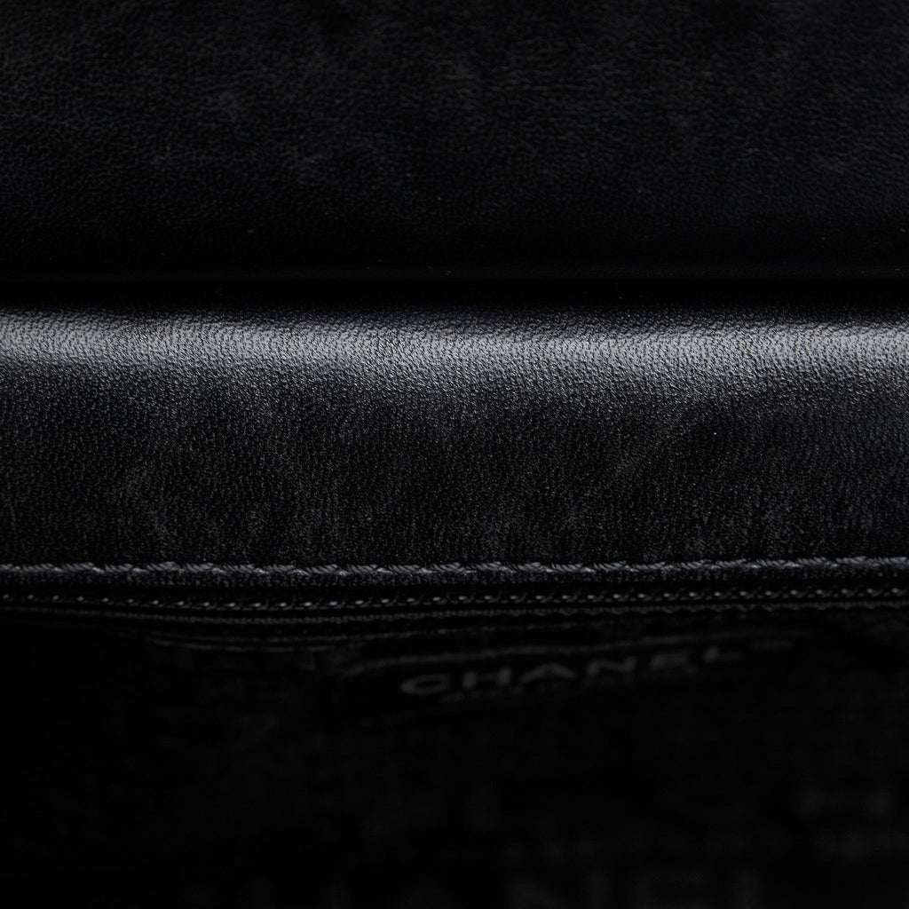 Chanel CC Chain-Through Flap Bag Medium Black Patent Leather Silver