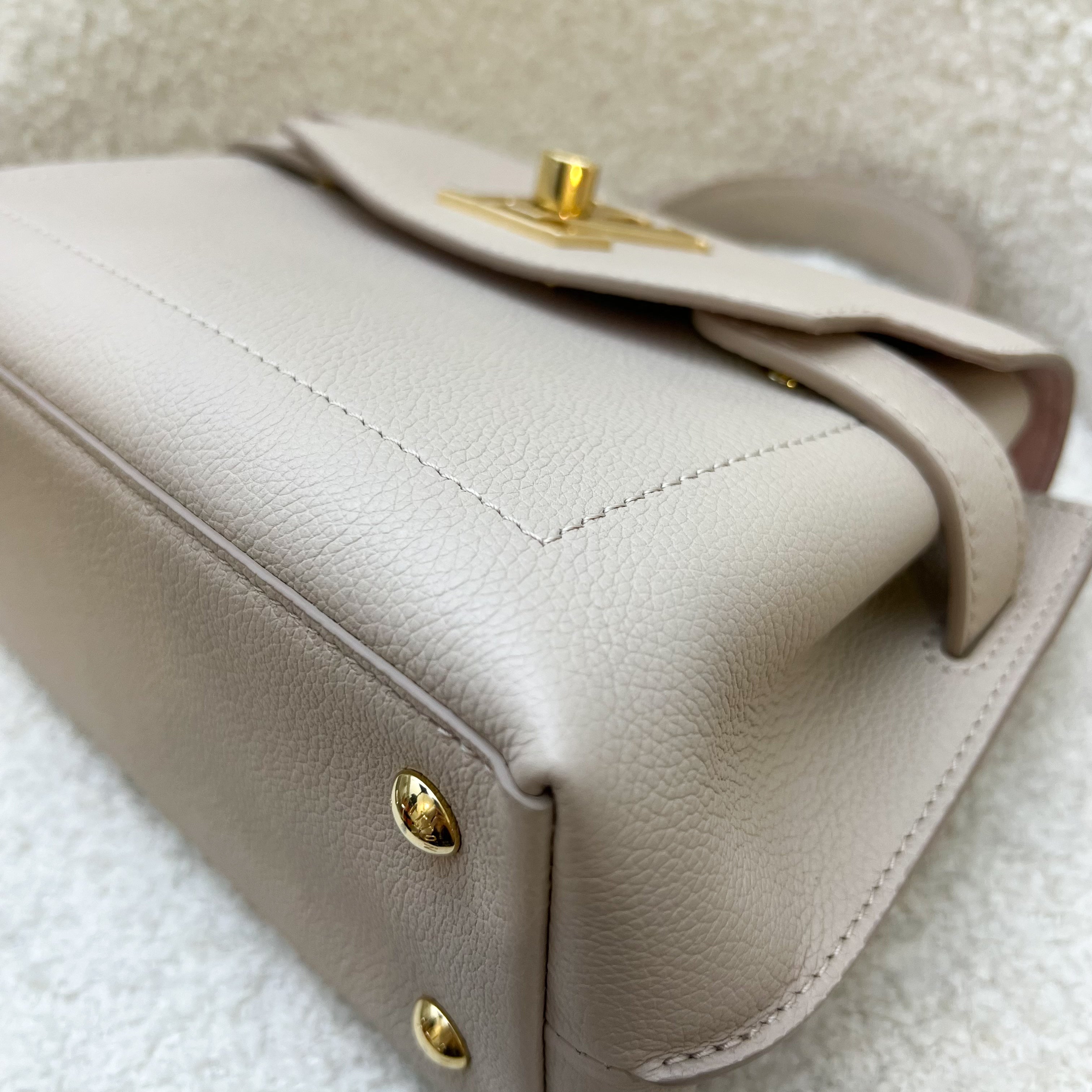 Lv Lockme Ever Mini in Greige Grained Calfkin and LGHW
