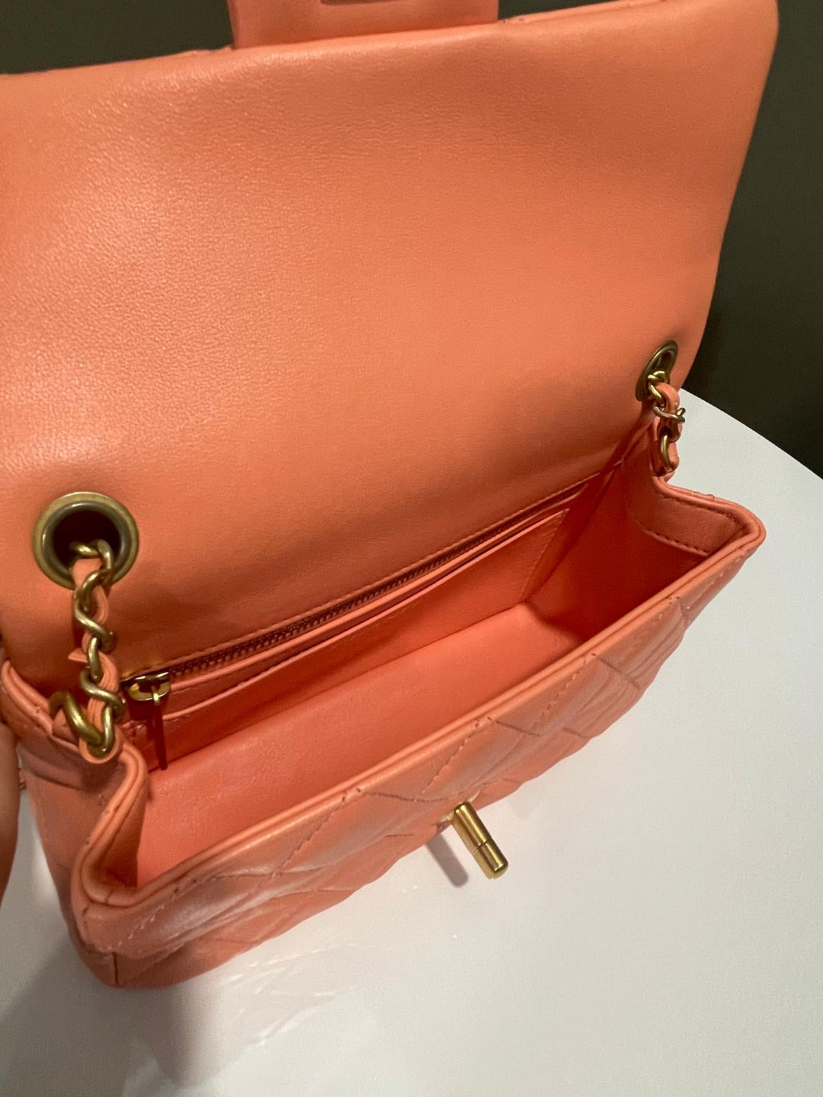 Chanel Pearl Crush Quilted Mini Rectangular Salmon Pink Lambskin