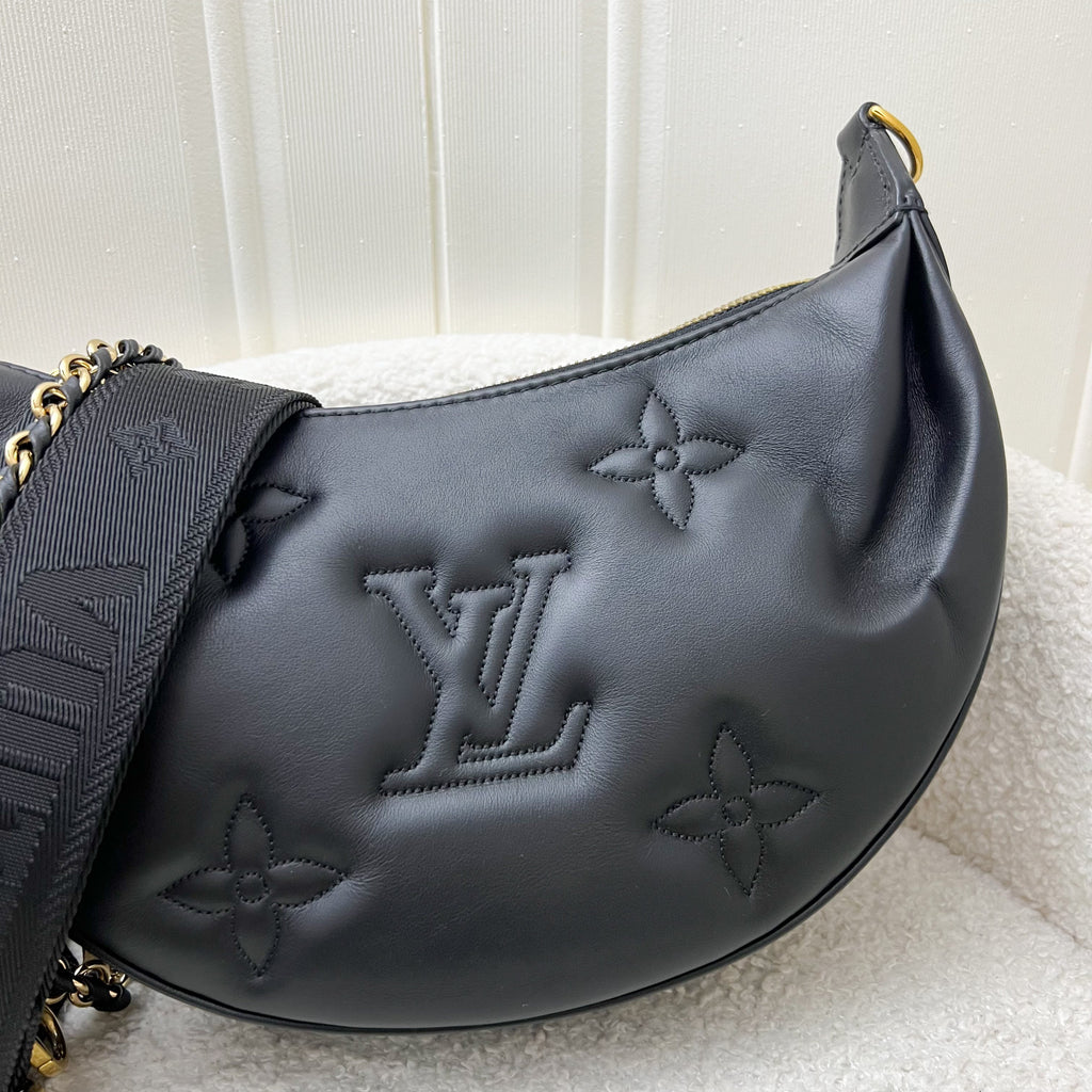 LV Over The Moon Bag in Black Bubblegram Calfskin and GHW with Canvas Strap and Chain Strap