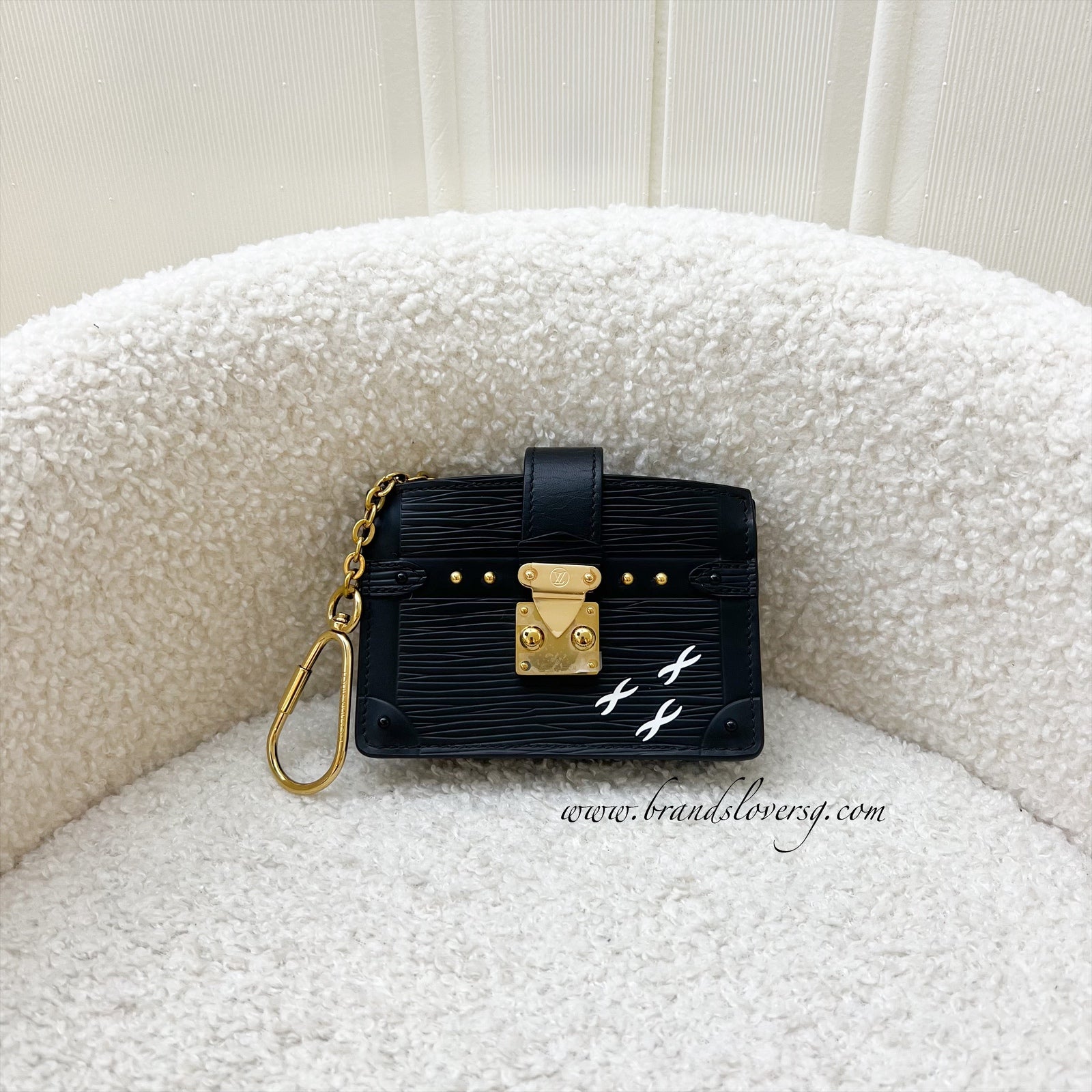 LV Trunk Multicartes Card Holder with Key Ring in Black Epi Leather and GHW