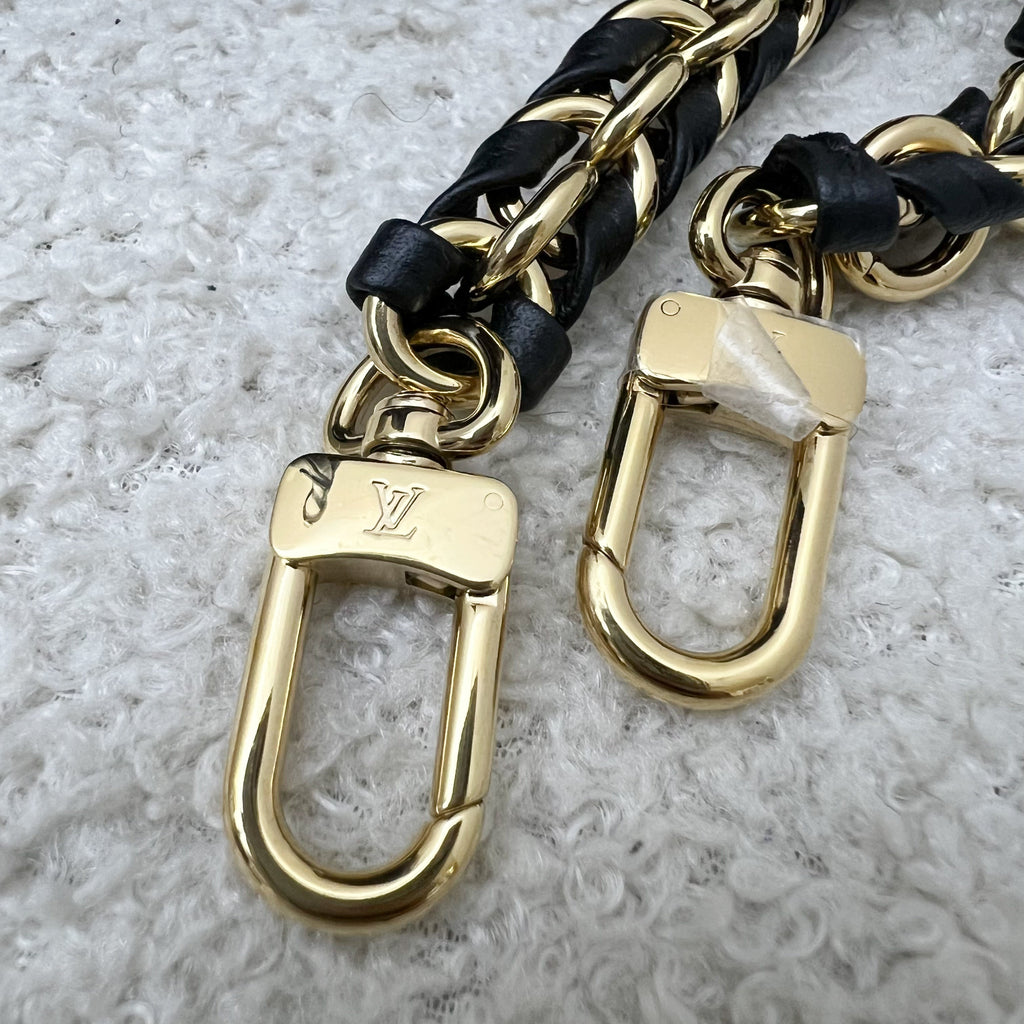 LV Over The Moon Bag in Black Bubblegram Calfskin and GHW with Canvas Strap and Chain Strap