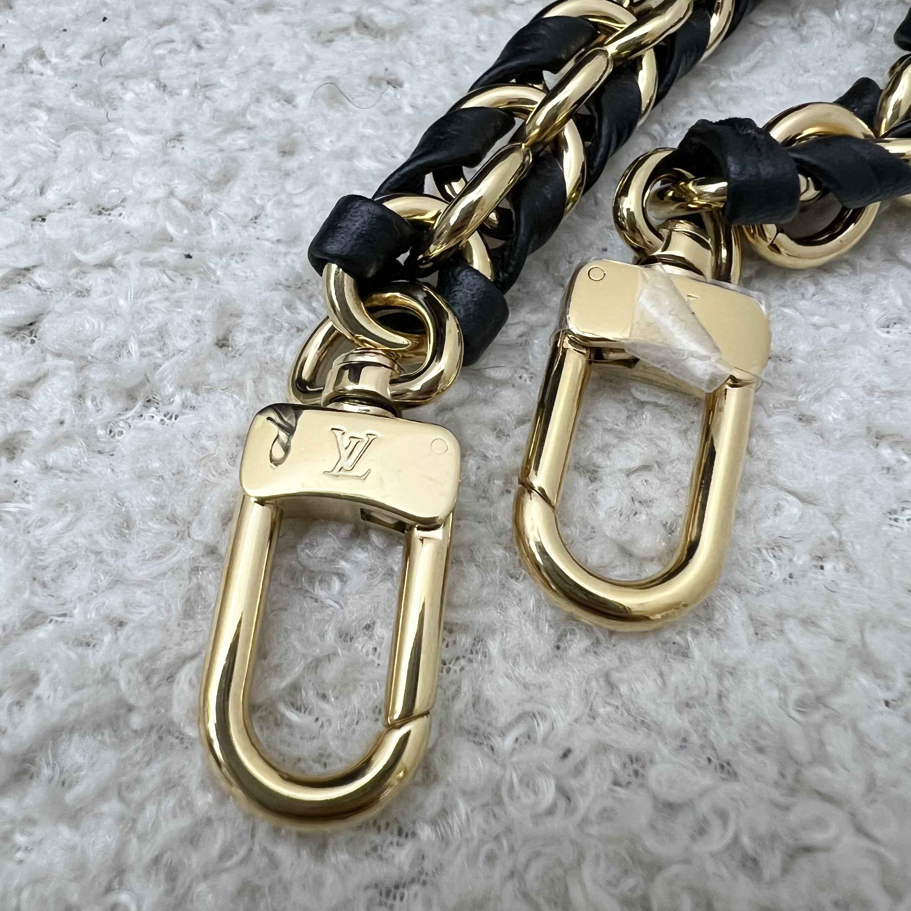 LV Over The Moon Bag in Black Bubblegram Calfskin and GHW with Canvas Strap and Chain Strap