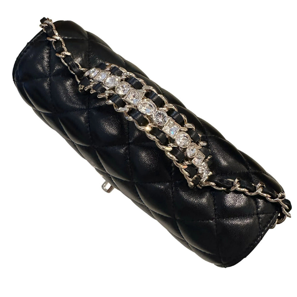 CHANEL BLACK TOP HANDLE WITH CRYSTALS BAG