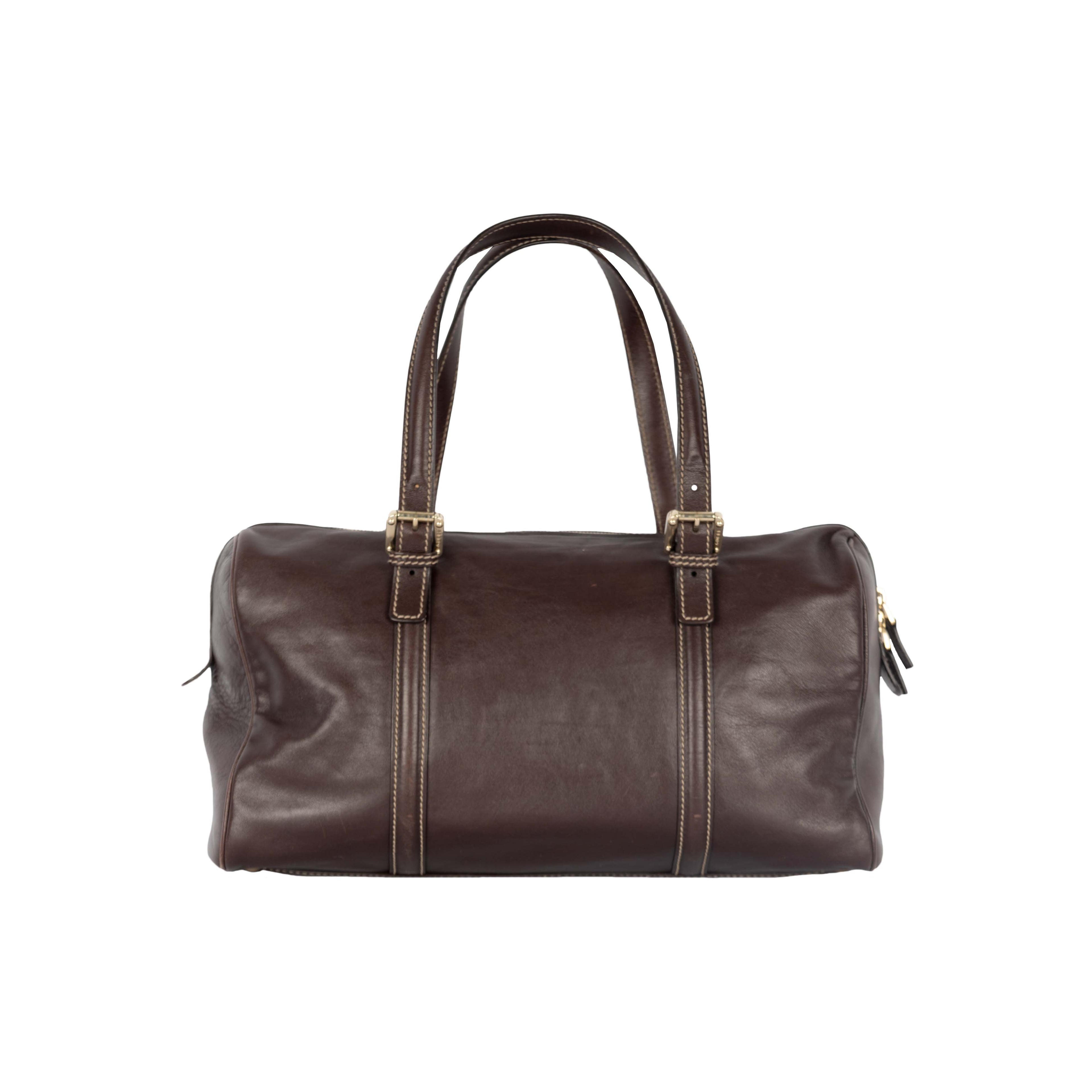 Gucci Dark Brown Leather GG Britt Boston Bag - '10s