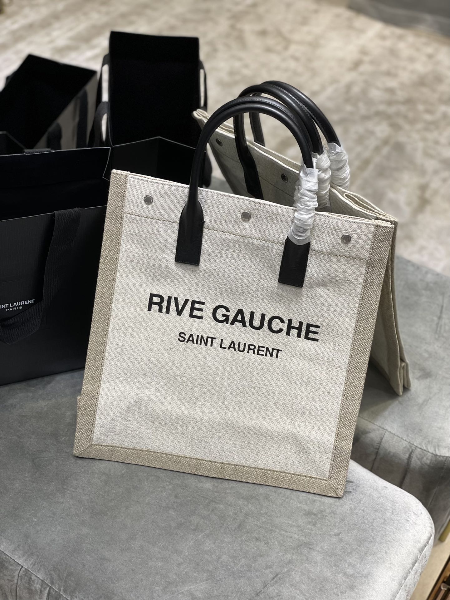 GLAMI Rive Gauche North/South Tote Bag In Printed Linen For Women 15.3in/39cm YSL 632539FAABR9083