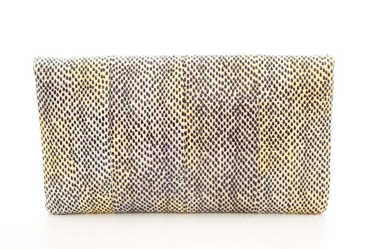 SOA Beige & Black Exotic Skin Foldover Clutch