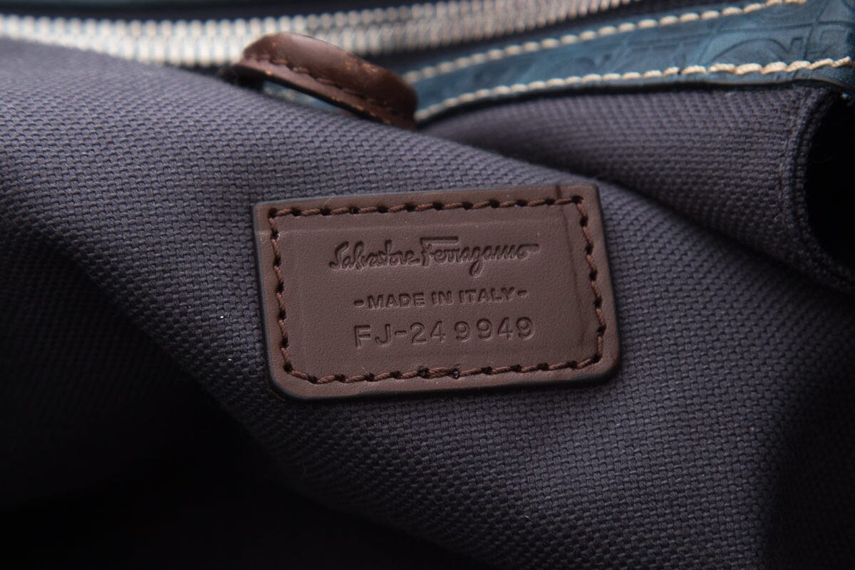 Salvatore Ferragamo Blue Embossed Leather Tote
