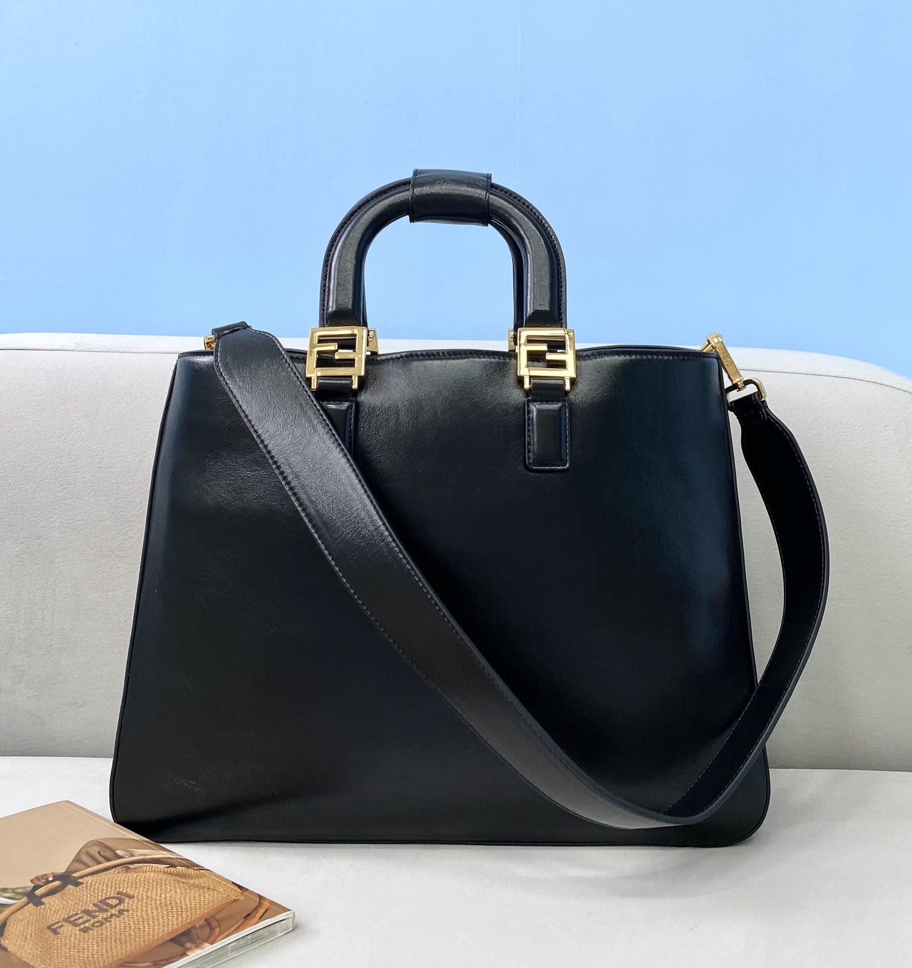 FI MeGLAMIum FF Tote Shoulder Black Bag For Woman 38cm/15in