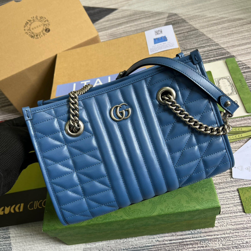 gg Marmont Medium Matelasse Tote Blue For Women, Women’s Bags 13.6in/34cm gg ‎‎675796 UM8BF 4340