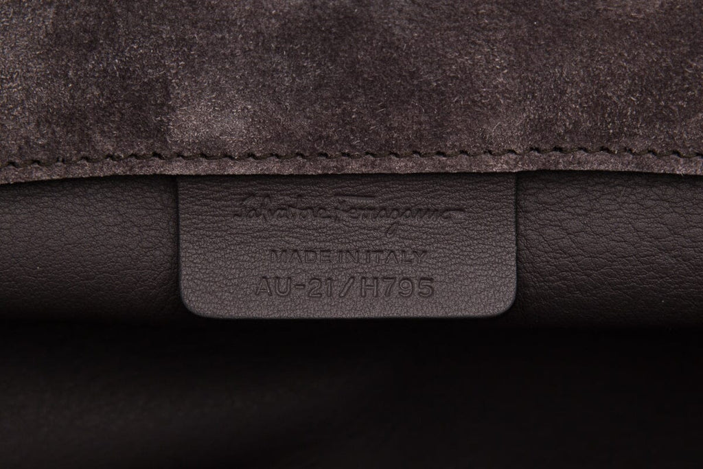 Salvatore Ferragamo Grey Suede Studio Satchel Handbag
