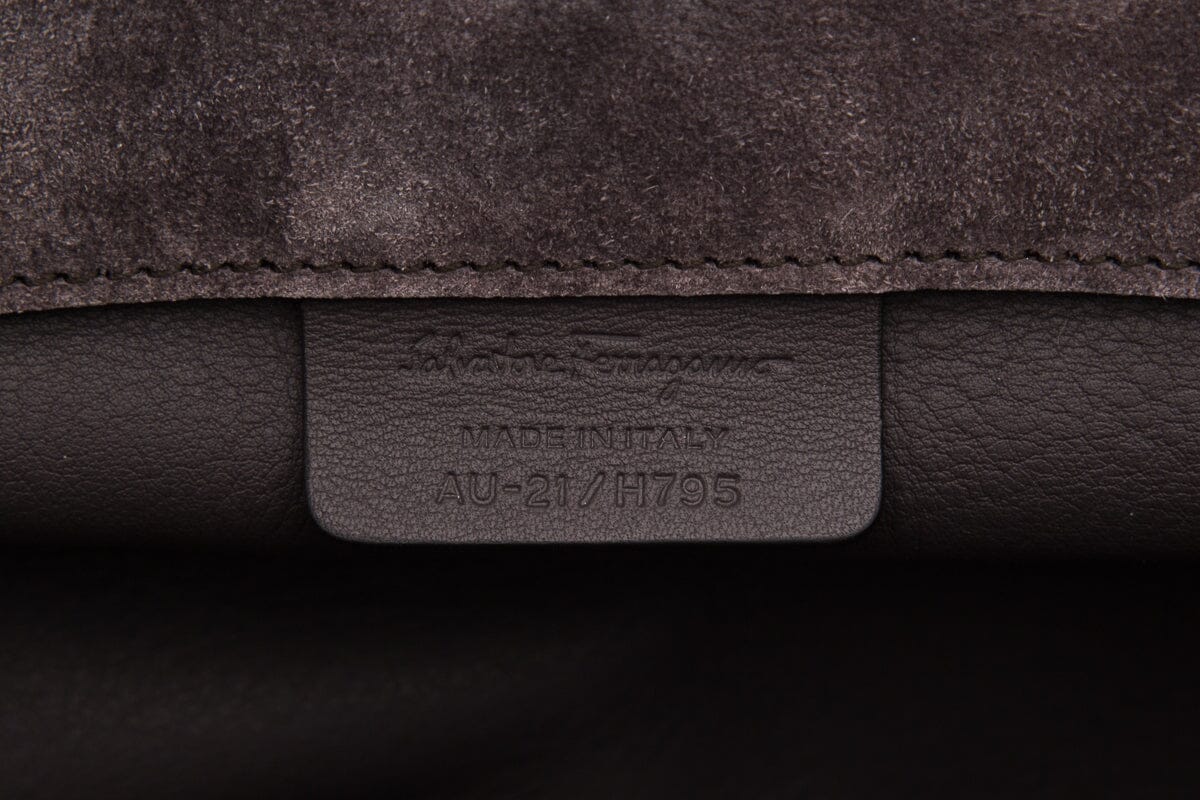 Salvatore Ferragamo Grey Suede Studio Satchel Handbag