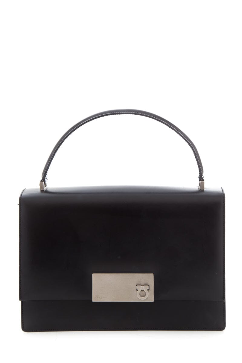 Salvatore Ferragamo Black Gancini Minio Leather Handbag