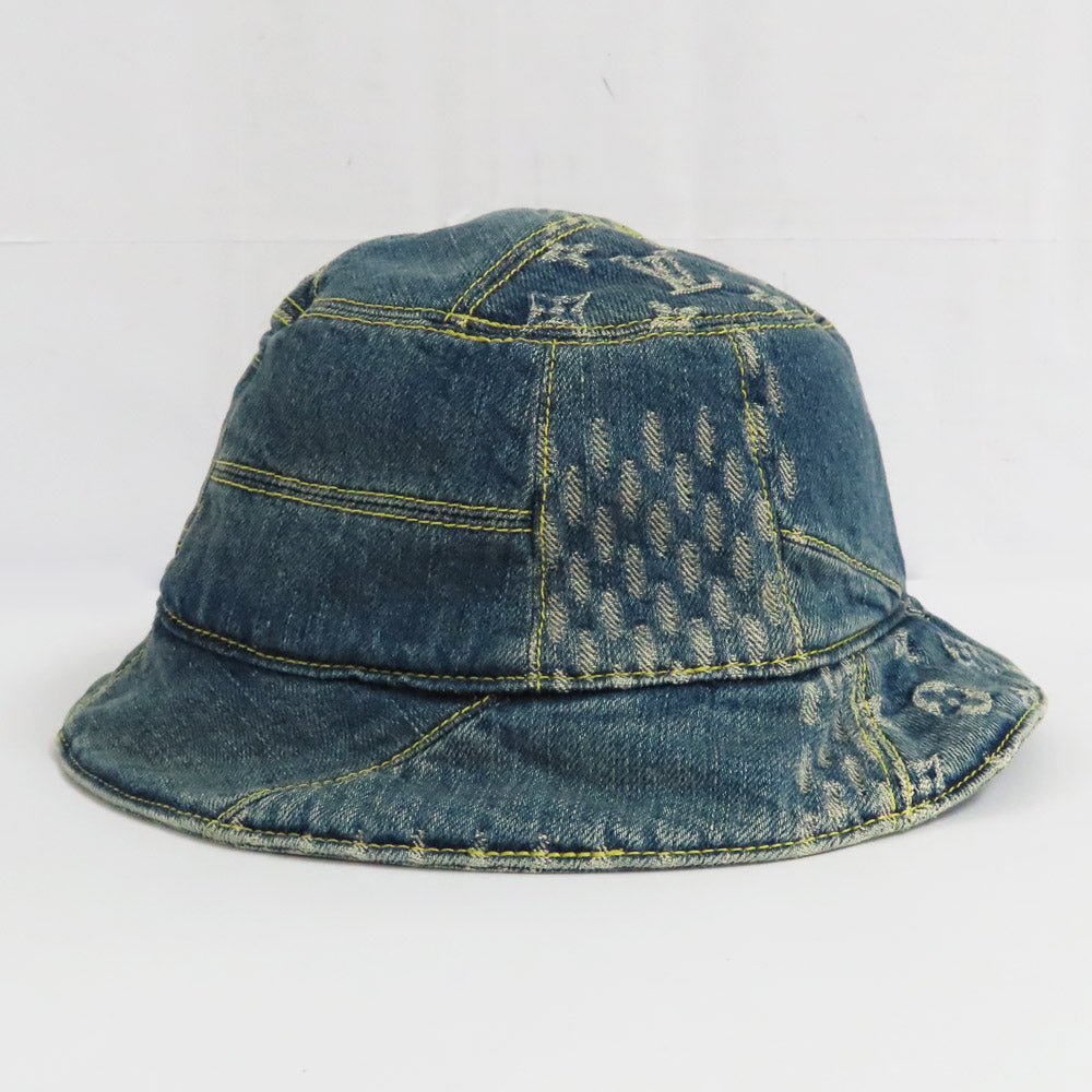 Louis Vuitton NIGO Bonnet Denim MP3242 LV Made Square Bucket Hat Monogram Damier Giant Wave M Size Cotton Blue Small