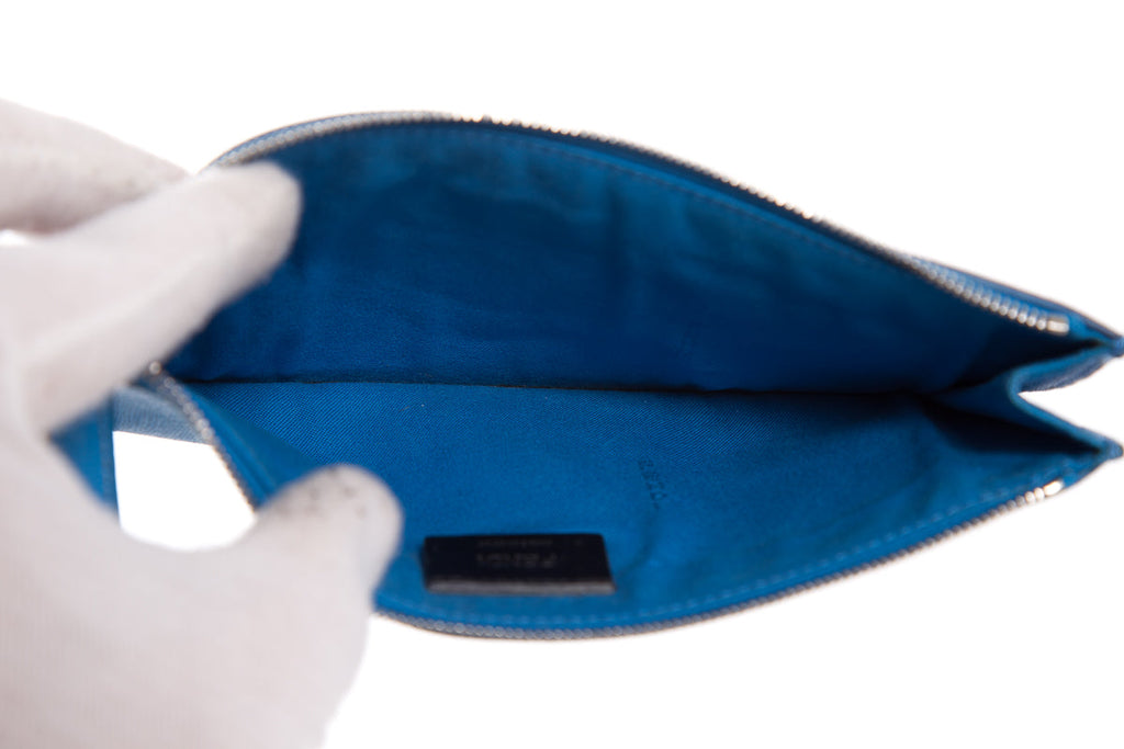 Fendi Blue & Red Vitello Elite Crystal Eye Monster Pouch