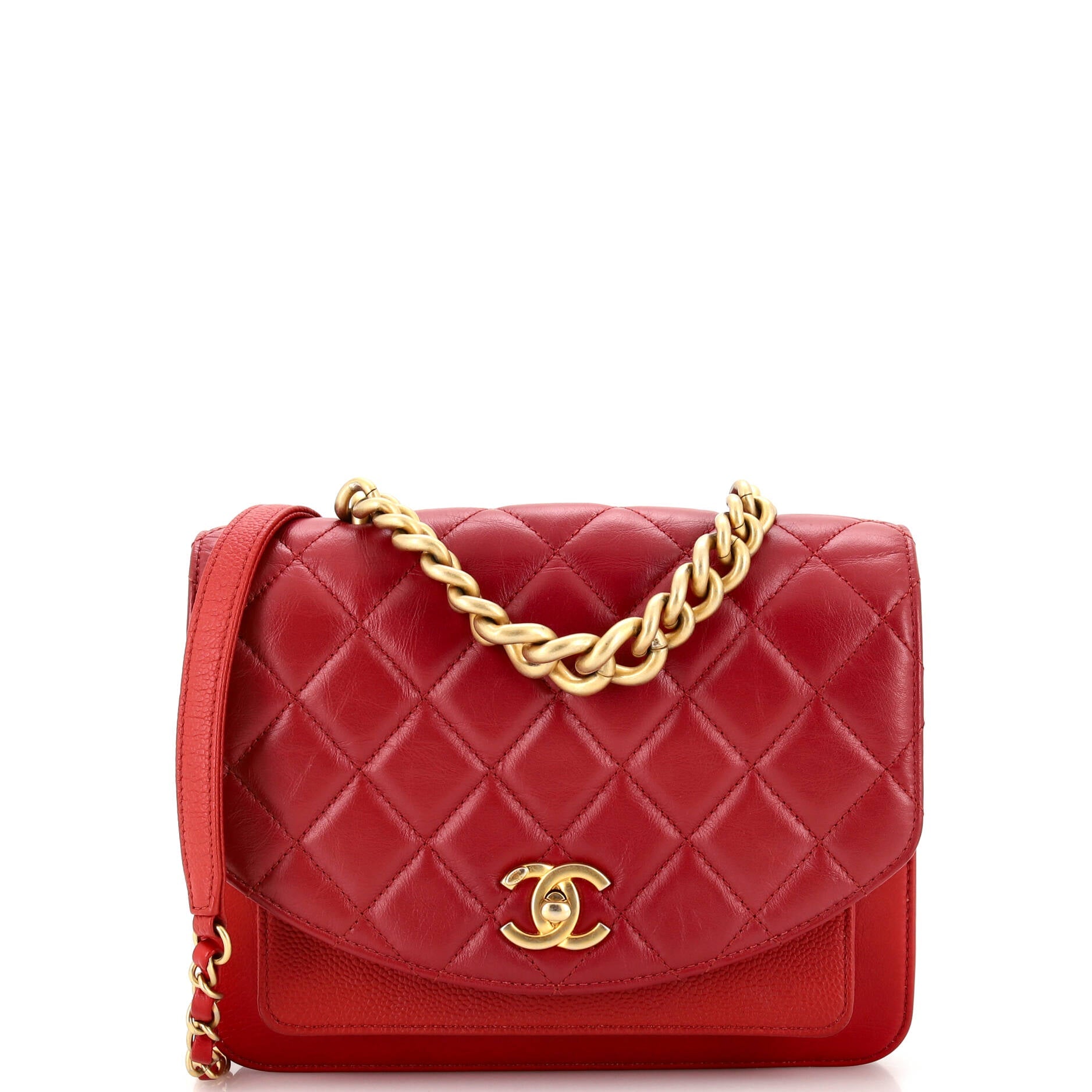 CHANEL Chain Handle Flap Bag Quilted Calfskin with Caviar Small