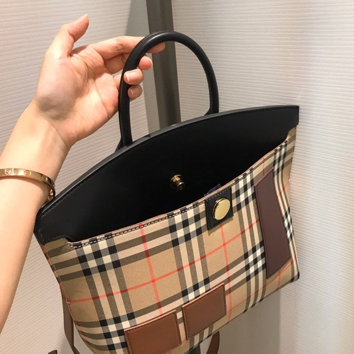 GLAMI Small Vintage Check Society Top Handle Bag For Women, Bags 14.6in/37cm