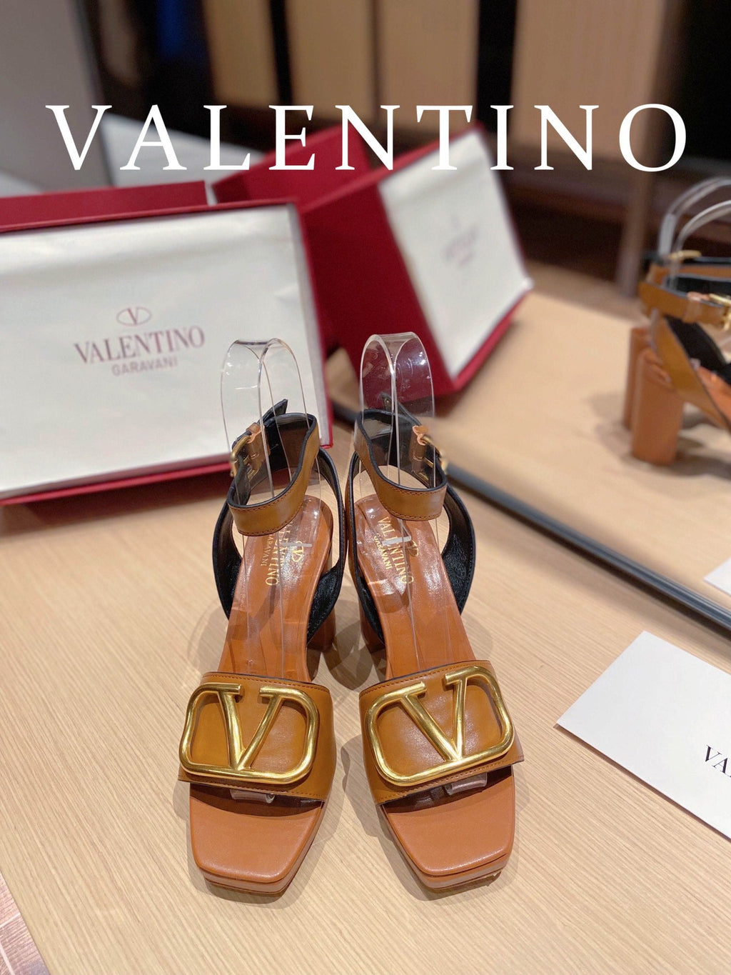 Valentino Garavani Strap Heeled Sandals With V Logo Signature EmbellisGLAMIent Orange For Women