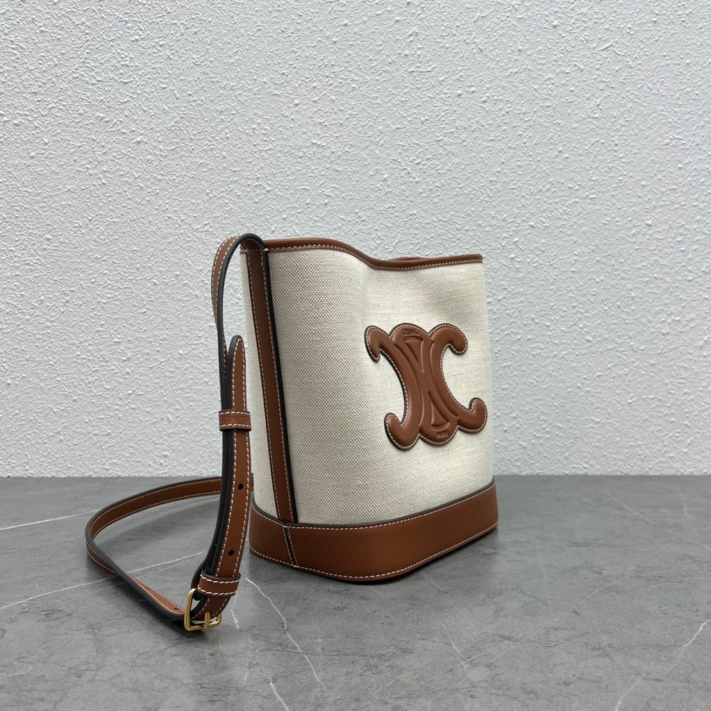 GLAMI Small Bucket Cuir Triomphe In Textile Natural / Tan For Women 9in/22cm 198242EGlamI.02NT