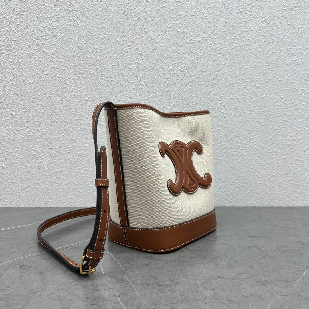 GLAMI Small Bucket Cuir Triomphe In Textile Natural / Tan For Women 9in/22cm 198242EGlamI.02NT