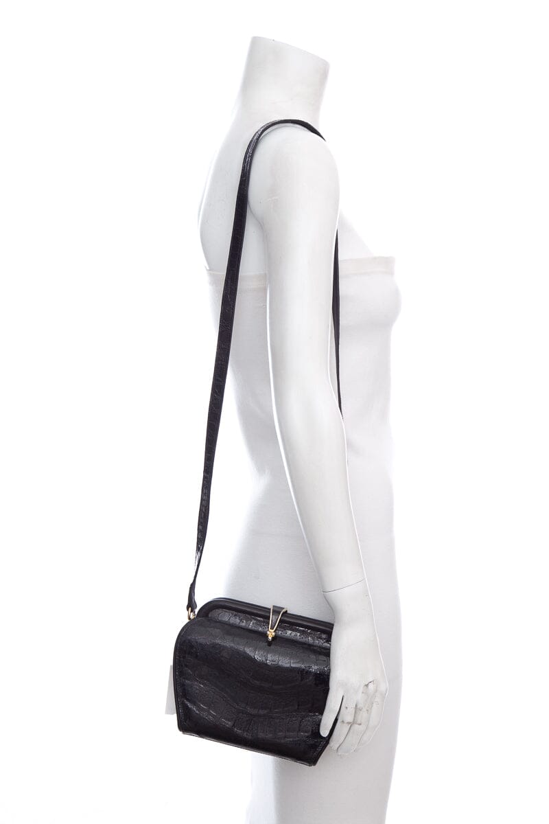 Neiman Marcus Black Croc Crossbod