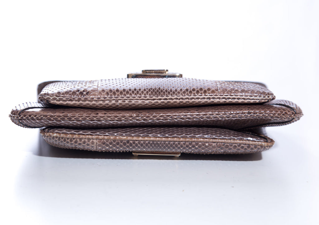 Valentino Taupe Snakeskin Flap Handbag