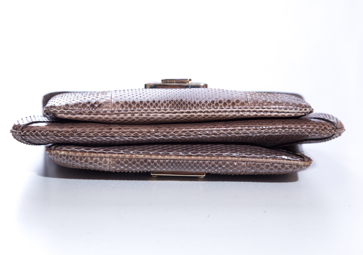 Valentino Taupe Snakeskin Flap Handbag