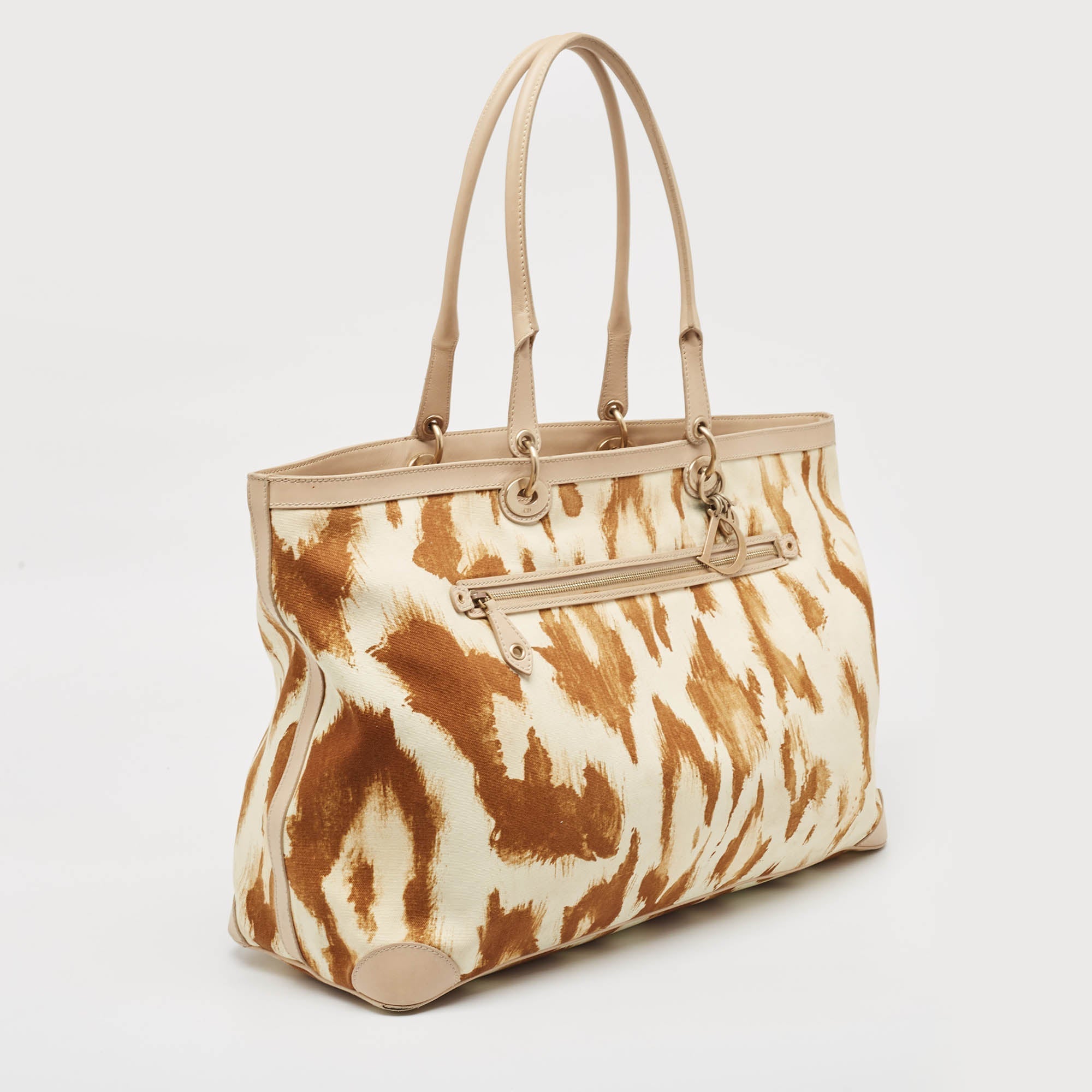 Dior /brown Printed Canvas And Leather St. Tropez Tote