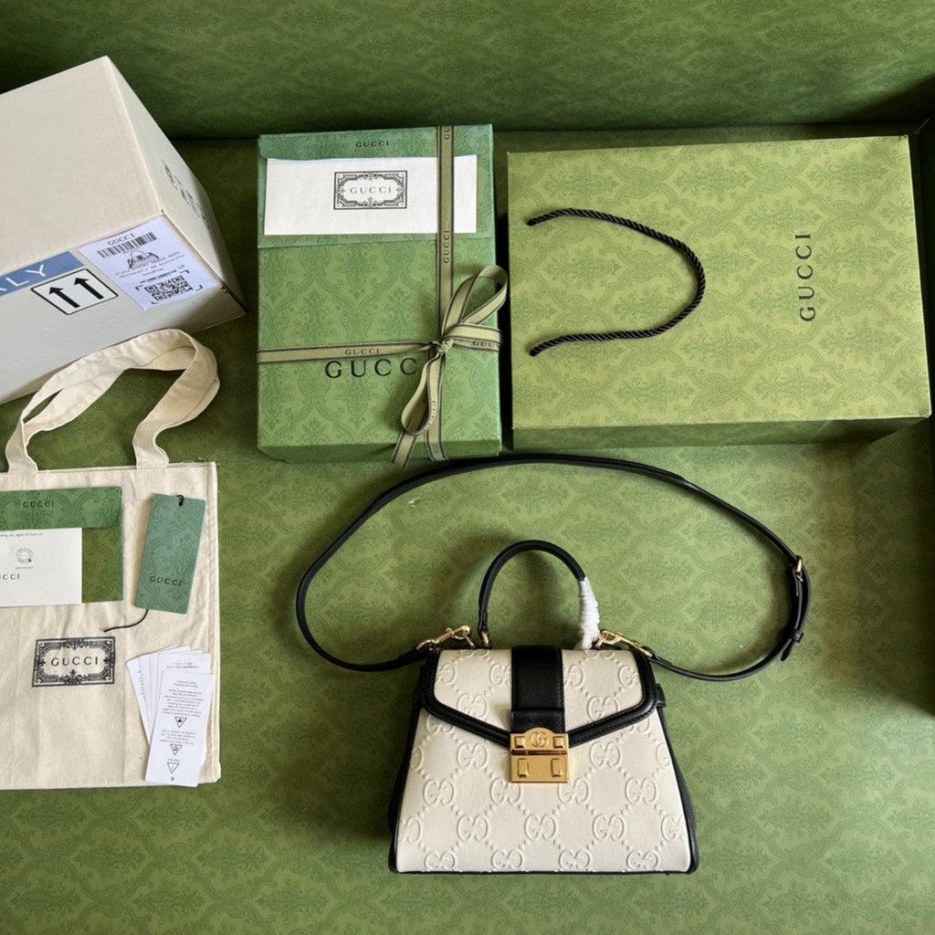 Glami Small Top Handle Bag White Debossed Glami White For Women 11in/29cm  675791 UD9AX 9099