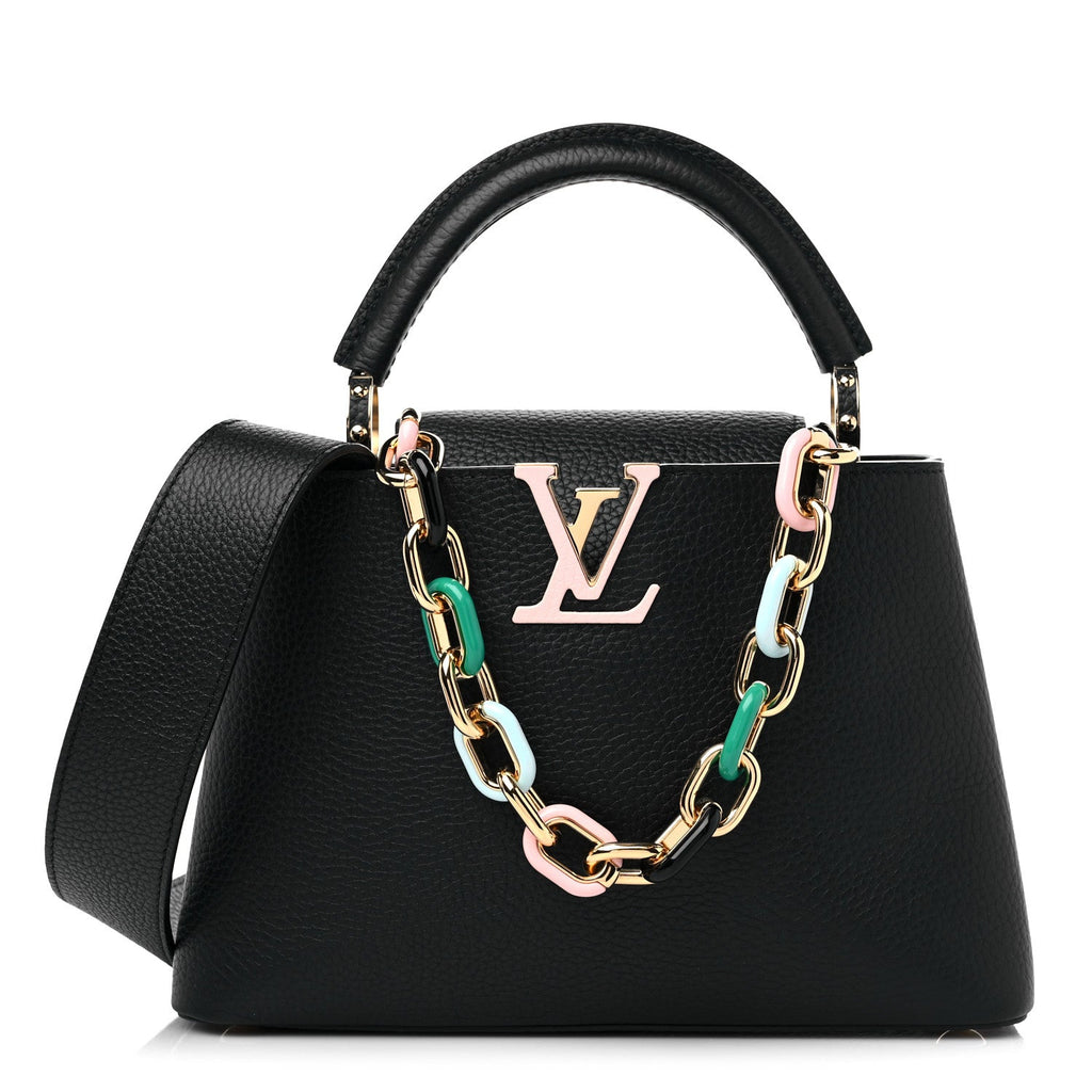 LOUIS VUITTON Taurillon Enamel Chain Capucines Mini Black Multicolor